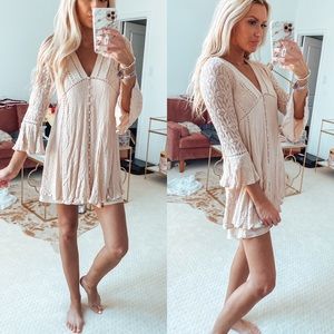 Nude pink lace dress with slip